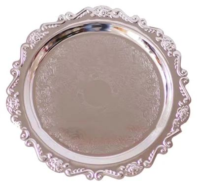 Produktbild von Runder Obstteller aus Metall zum Servieren von Desserts, Kuchen, dekorative Scheibe für Hochzeit, Urlaub, Party, Silber S