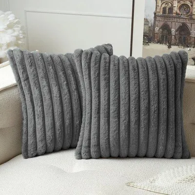 Obrázek produktu pro Sada dvou povlaků na polštáře Unyqoos® – měkké sametové potahy (polyester) pro pohovku a ložnici, 40 x 40 cm, šedé barvy, se skrytým zipem