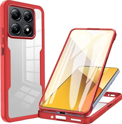 Obrázek produktu pro Pouzdro pro Xiaomi 14T Pro, 360° Kompletní Ochrana s Vestavěným Chráničem Displeje Červený