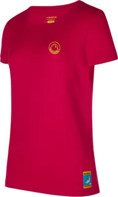 Rotes T-Shirt "Climbing on the Moon W" von La Sportiva; mit Rundhalsausschnitt und Logo auf der Brust.