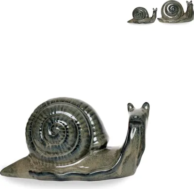Produktbild von Schnecke grau/grün Steingut glasiert Figur Skulptur Garten 24x9,5cm H12cm
