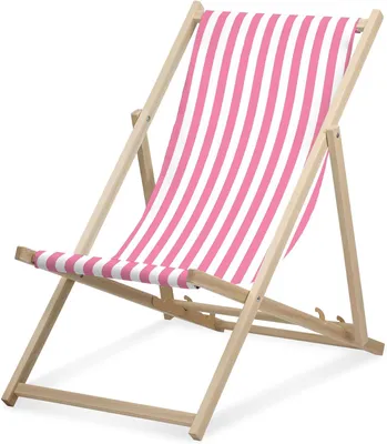 Produktbild von Liegestuhl - schmal gestreift - Rosa - klappbar - aus Buchenholz - bis 95kg belastbar - 3fach verstellbare Lehne - Strandliege
