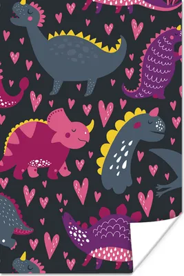 Produktbild von MuchoWow® Poster Dinosaurier - Kind - Muster - Rosa - Mädchen 80x120 cm - Papierdruck