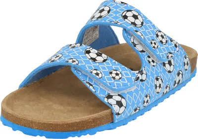 Produktbild von Softrelax Jungen Schuhe Pantoletten Lederfußbett 7460990032 Fußballmotive Blau