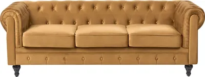 Produktbild von BELIANI 3-Sitzer Sofa Gold Samt Gepolstert Gesteppt mit Knopfheftung Englischer Stil Chesterfield Design Wohnzimmer Polstersofa Samtsofa