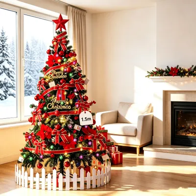 Produktbild von 150cm Künstlich Weihnachtsbaum Set,Weihnachtsdekoration mit LEDs und Ornamenten,Wiederverwendbar für Weihnachtsdekoration für Zuhause/Büro/Geschäft