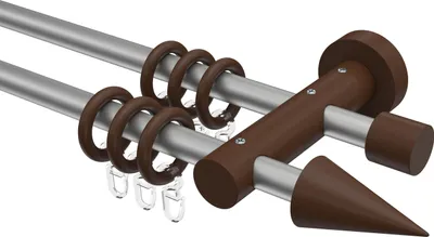 Produktbild von Interdeco Gardinenstange / Vorhangstange Silbergrau / Nussbaum lackiert, Typ Adrian Holly (Kegel), 16 mm Ø 2-läufig, 600 cm