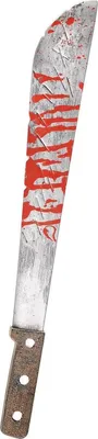 Productafbeelding van Halloween hakmes/machete - met bloed - 50 cm - kunststof - bloederige wapens - horror mes - verkleed accessoires