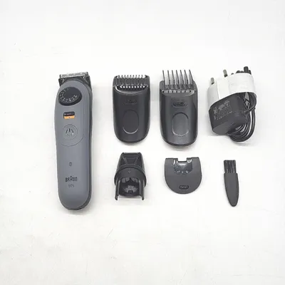 Produktbild von Braun Barttrimmer Series 5, +5 Zubehörteile, ultrascharfe Klinge, 120 Min Akkulaufzeit, 40 Längeneinstellungen, Wasserdicht, Präzisionsrad & Feststelltaste, BT5525, Grau