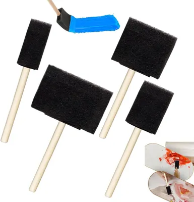 Produktbild von Schwammpinsel-Set mit 4 Farbschwammpinseln, Holzgriffen und Schaumstoffköpfen zum Malen, Färben, Verschmieren und für Bastelarbeiten