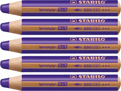 Produktbild von Buntstift, Wasserfarbe & Wachsmalkreide - STABILO woody 3 in 1 - 5er Pack - violett