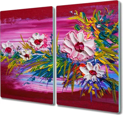 Produktbild von Coloray Hackbrett Kochplattenabdeckung Herdabdeckplatte 2x30x52 cm Schneidebrett Küchenbrett - Blumen Zweig