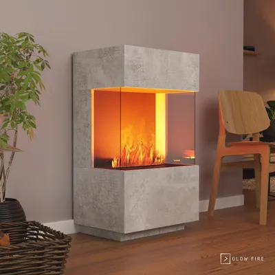 Produktbild von GLOW FIRE Elektrokamin 'OGF 1 Mini'| Wasserdampf Kamin mit OMC 400 ohne Holz in Beton als Raumteiler | HxBxT: 55x96x40 cm