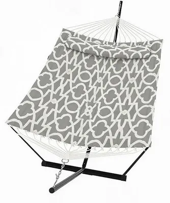 Produktbild von 2-Personen-Doppelhängematte mit Gestell und Kissen - 204 KG Schwerlast, mit Balanceseil, wetterbeständig, tragbar, für Terrasse Hinterhof Pool Camping