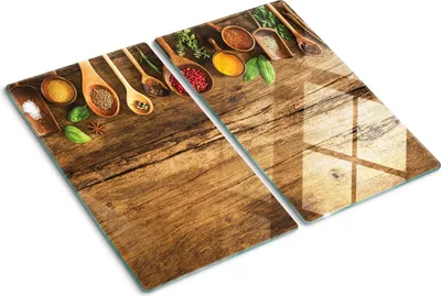 Obrázok produktu pre Sklenená ochranná doska – Kryt varnej dosky – Kryt na indukčnú dosku – 2x30x52 cm – Rýchle čistenie – Tvrdené sklo – Korenie Drevo