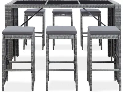 Produktbild von vidaXL 7-tlg. Gartenbar-Set mit Auflagen Poly Rattan Grau