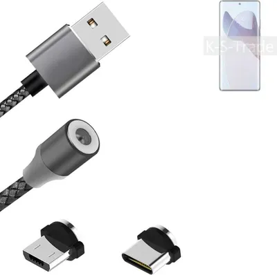 Produktbild von K-S-Trade Hochwertiges Magnet-Lade-kabel Sync-Kabel Daten-Kabel für Motorola X30 Pro mit USB-Typ-C-Anschluss und Micro-USB-Anschluss 2A bis zu