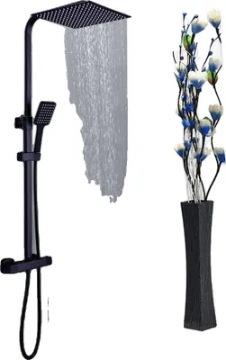 Obrázek produktu pro Termostatická sprchová souprava, 30 cm dešťová sprcha, nastavitelná ruční sprcha, černá