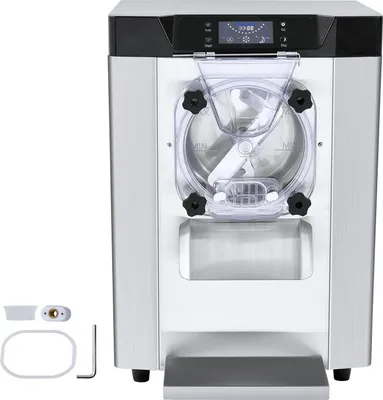 Produktbild von Kommerzielle Eismaschine von SucceBuy, Leistung 12 l/h, 1295 W, Einzelgeschmacksrichtung, Eismaschine für die Arbeitsplatte, 4,5 l Edelstahlzylinder, automatische LED-Reinigung, für Restaurants und Snackbars