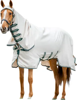 Image de Horseware Ireland Chemise anti-mouches Rambo Hoody Chalk/Hunter Green & Silver 6'0 (130cm)