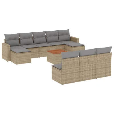 Produktbild von vidaXL 11-tlg. Garten-Sofagarnitur mit Kissen Beige Poly Rattan
