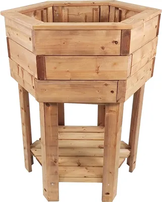 Produktbild von Pflanzkasten aus Holz 6eckig, 80 cm hoch, Blumenkübel mit Füßen, Pflanzgefäß