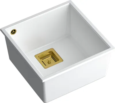 Produktbild von QUADRON Spülbecken 1-Becken Spüle | Größe: 41 x 42 x 22,5 cm | DAVID 40 | Küchenspüle Granitspüle aus GraniteQ mit Siphon | Weiß & Golden