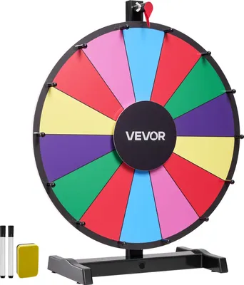 Produktbild von VEVOR Glücksrad Drehrad (457 mm) 14 Slots Glücksrad mit Ständer, Lotteriespiele Gewinn-Roulette mit Tafelschwamm und 2 Markern, 6 Farben, Spinning Prize Wheel ideal für Party Kneipe Messe