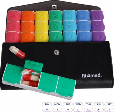 Produktbild von FIT4MED | Medikamentenbox - 12x20x3,5 Cm - 7 Fächer - 4 Kammern Pro Tag - Kunststoff