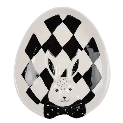 Immagine prodotto di Piatto da colazione Clayre & Eef 21x18x4 cm Bianco Nero Porcellana Coniglio