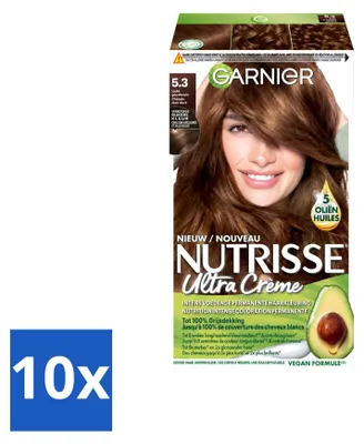 Obrázek produktu pro 10 kusů barvy na vlasy Garnier Nutrisse Ultra Crème, odstín 5.3, světle zlatohnědá, výhodná balení