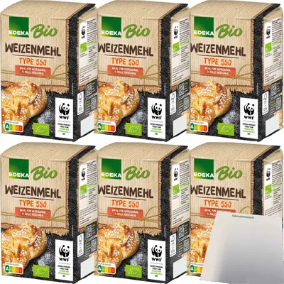 Produktbild von Edeka Weizenmehl Type 550 ideal für Hefegebäck und helle Brote 6er Pack (6x1kg Packung) + usy Block