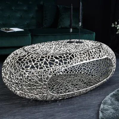 Produktbild von riess-ambiente Couchtisch ORGANIC 120cm silber Metall Blatt-Design mit Stauraum Beistelltisch Tisch