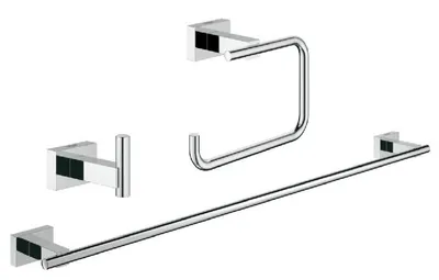 Produktbild von GROHE 3-in-1 Bad-Set Essentials Cube 40777_1, mit Bademantelhaken, WC-Papierhalter ohne Deckel, Badetuchhalter, 558 mm, chrom