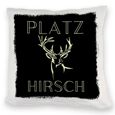 Produktbild von Hirsch Kuschelkissen mit Spruch Platzhirsch in schwarz