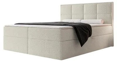 Produktbild von Boxspringbett TIOLI 140x200 Paneel-Optik Bettkasten Bonellmatratze Bouclé Hellgrau