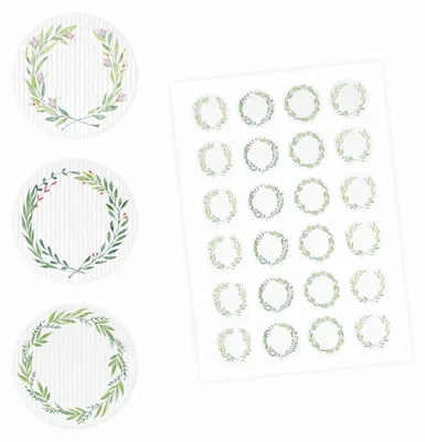 Produktbild von 24 Universaletiketten - Blumenranke grün - rund 4 cm Ø - Haushaltsetiketten Sticker Aufkleber