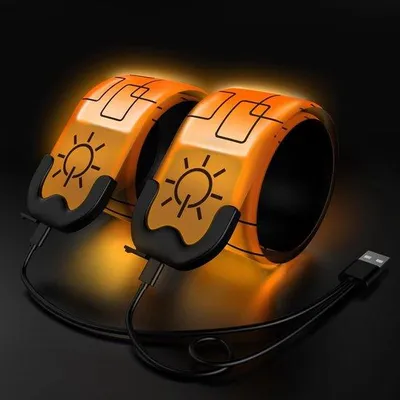 Imagen del producto de Pulsera LED - Pulsera LED para senderismo - Pulsera luminosa - Pulsera deportiva recargable con elementos reflectantes - 2 unidades - Naranja