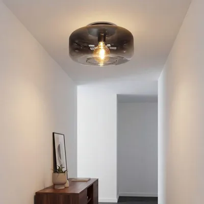 Produktbild von Deckenleuchte Rauchglas rund Ø 35 cm H: 18 cm klein für E27 Deckenlampe Flur Küche