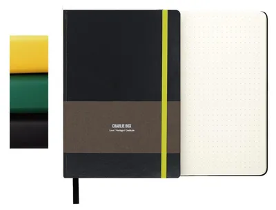 Immagine prodotto di Quaderno A5 a punti, copertina rigida in pelle nera, 192 pagine, con elastico di chiusura