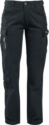 Produktbild von Black Premium by EMP Damen schwarze Cargoshose mit seitlichen Einschubtaschen und Gesäßtaschen W29L32