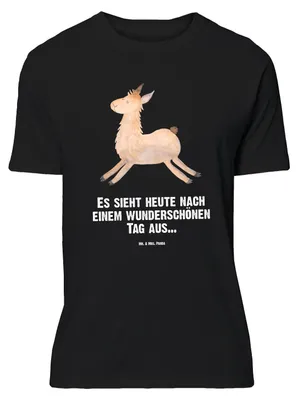 Produktbild von Mr. & Mrs. Panda Größe XL T-Shirt Lama Springen - Schwarz - Geschenk, Glück, Guten Morgen, Shirt, Tshirt, Lamas, Start, mit Spruch, Freundin