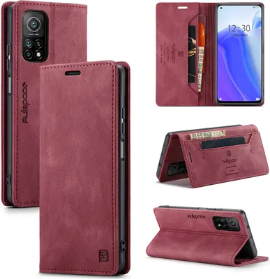 Produktbild von Xiaomi Mi 10T / Mi 10T Pro Brieftasche Hülle, Retro Kunstledertasche Stand Schutzhülle für Xiaomi Mi 10T / Mi 10T Pro Rot