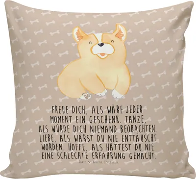 Produktbild von Mr. & Mrs. Panda Dekokissen Corgie - Hundeglück - Geschenk, Deko Kissen, Hund, 40x40, Lebensfreude, Polster, Spruch, Sprüche, Lebensfroh, Sofakissen, couchkissen