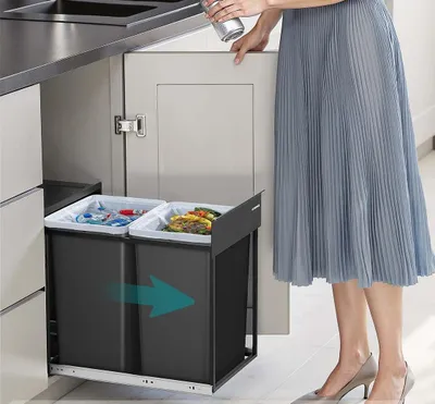 Immagine prodotto di Contenitore per rifiuti con 2 scomparti – Per la raccolta differenziata – Nero – 48,6 x 32,4 x 44 cm