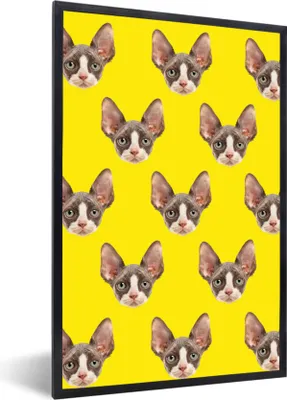 Produktbild von MuchoWow® MuchoWow® Gerahmtes Poster Katze - Muster - Gelb 60x90 cm - Poster mit zchwarzem Bilderrahmen - Kunst
