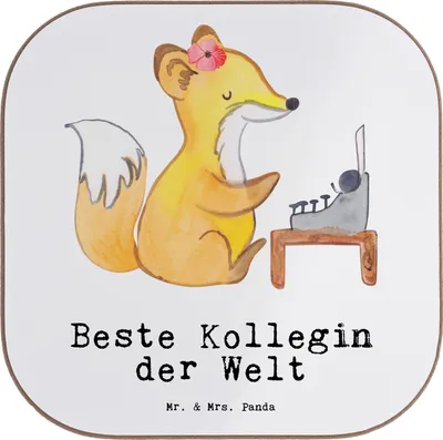 Produktbild von Mr. & Mrs. Panda Untersetzer für Gläser Fuchs Beste Kollegin der Welt - Weiß - Geschenk, bieruntersetzer, Abschiedsgeschenk, Freundin, Geschenkidee, Glas, Beruf, Coaster