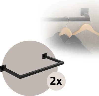 Obrázek produktu pro ML-Design sada 2 obdélníkových věšáků na šaty na stěnu, 30x60 cm, černá, z oceli, věšák na šaty ve tvaru U, včetně montážního materiálu