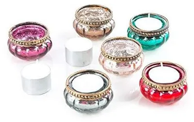 Produktbild von 6 Teelichthalter aus Glas - bunte Teelichtgläser 6 cm Deko orientalisch