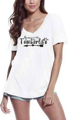 Produktbild von Damen Grafik T-Shirt V-Ausschnitt Teacherlife Öko-Verantwortlich Vintage Jahrgang Kurzarm Lustige Druck Geburtstag Geschenk Frau